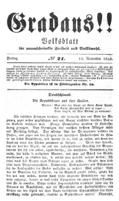 Gradaus mein deutsches Volk!! (Allerneueste Nachrichten oder Münchener Neuigkeits-Kourier) Freitag 10. November 1848