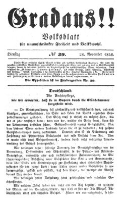 Gradaus mein deutsches Volk!! (Allerneueste Nachrichten oder Münchener Neuigkeits-Kourier) Dienstag 28. November 1848