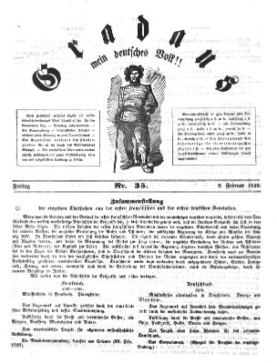 Gradaus mein deutsches Volk!! (Allerneueste Nachrichten oder Münchener Neuigkeits-Kourier) Freitag 2. Februar 1849