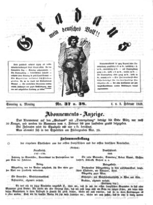 Gradaus mein deutsches Volk!! (Allerneueste Nachrichten oder Münchener Neuigkeits-Kourier) Montag 5. Februar 1849