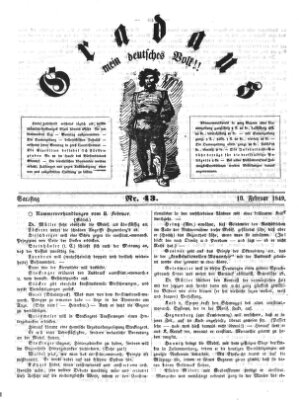 Gradaus mein deutsches Volk!! (Allerneueste Nachrichten oder Münchener Neuigkeits-Kourier) Samstag 10. Februar 1849