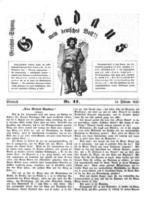 Gradaus mein deutsches Volk!! (Allerneueste Nachrichten oder Münchener Neuigkeits-Kourier) Mittwoch 14. Februar 1849