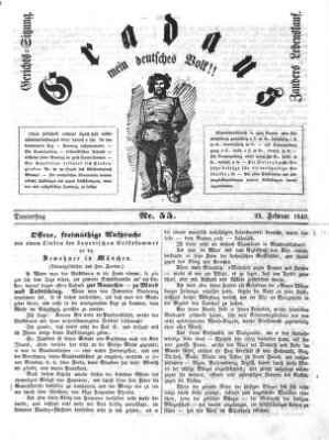 Gradaus mein deutsches Volk!! (Allerneueste Nachrichten oder Münchener Neuigkeits-Kourier) Donnerstag 22. Februar 1849