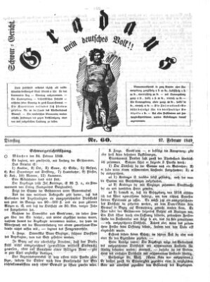 Gradaus mein deutsches Volk!! (Allerneueste Nachrichten oder Münchener Neuigkeits-Kourier) Dienstag 27. Februar 1849