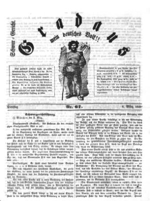 Gradaus mein deutsches Volk!! (Allerneueste Nachrichten oder Münchener Neuigkeits-Kourier) Dienstag 6. März 1849