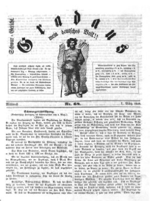 Gradaus mein deutsches Volk!! (Allerneueste Nachrichten oder Münchener Neuigkeits-Kourier) Mittwoch 7. März 1849