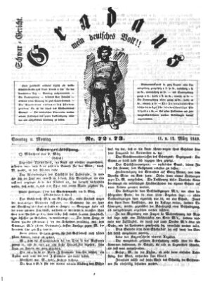 Gradaus mein deutsches Volk!! (Allerneueste Nachrichten oder Münchener Neuigkeits-Kourier) Montag 12. März 1849