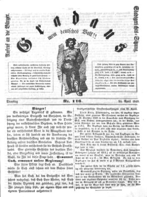 Gradaus mein deutsches Volk!! (Allerneueste Nachrichten oder Münchener Neuigkeits-Kourier) Dienstag 24. April 1849