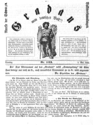 Gradaus mein deutsches Volk!! (Allerneueste Nachrichten oder Münchener Neuigkeits-Kourier) Dienstag 1. Mai 1849