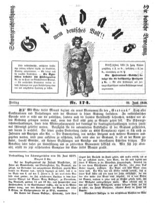 Gradaus mein deutsches Volk!! (Allerneueste Nachrichten oder Münchener Neuigkeits-Kourier) Mittwoch 20. Juni 1849