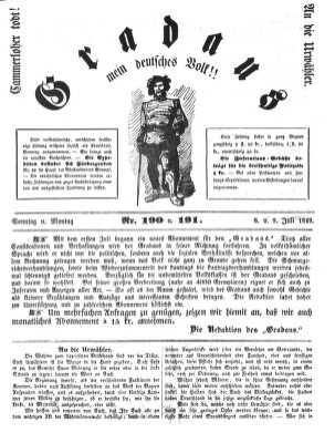 Gradaus mein deutsches Volk!! (Allerneueste Nachrichten oder Münchener Neuigkeits-Kourier) Montag 9. Juli 1849