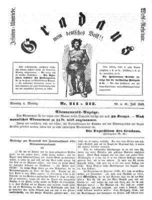 Gradaus mein deutsches Volk!! (Allerneueste Nachrichten oder Münchener Neuigkeits-Kourier) Montag 30. Juli 1849