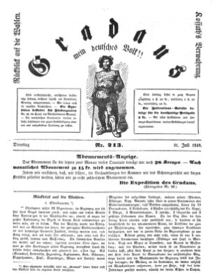 Gradaus mein deutsches Volk!! (Allerneueste Nachrichten oder Münchener Neuigkeits-Kourier) Dienstag 31. Juli 1849