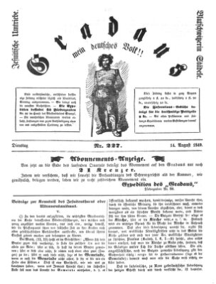 Gradaus mein deutsches Volk!! (Allerneueste Nachrichten oder Münchener Neuigkeits-Kourier) Dienstag 14. August 1849