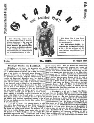 Gradaus mein deutsches Volk!! (Allerneueste Nachrichten oder Münchener Neuigkeits-Kourier) Freitag 17. August 1849