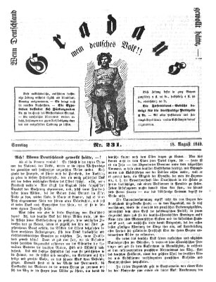 Gradaus mein deutsches Volk!! (Allerneueste Nachrichten oder Münchener Neuigkeits-Kourier) Samstag 18. August 1849