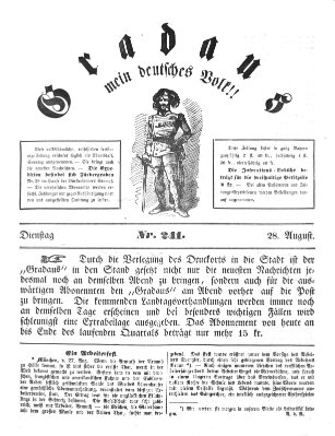 Gradaus mein deutsches Volk!! (Allerneueste Nachrichten oder Münchener Neuigkeits-Kourier) Dienstag 28. August 1849