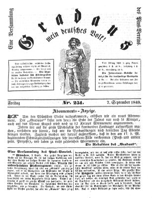 Gradaus mein deutsches Volk!! (Allerneueste Nachrichten oder Münchener Neuigkeits-Kourier) Freitag 7. September 1849