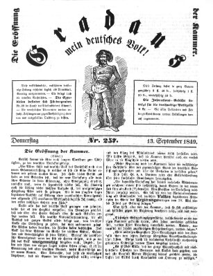 Gradaus mein deutsches Volk!! (Allerneueste Nachrichten oder Münchener Neuigkeits-Kourier) Donnerstag 13. September 1849