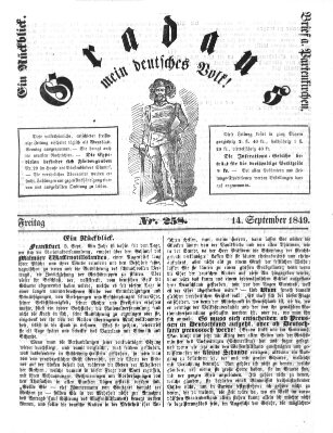 Gradaus mein deutsches Volk!! (Allerneueste Nachrichten oder Münchener Neuigkeits-Kourier) Freitag 14. September 1849