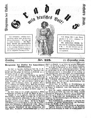 Gradaus mein deutsches Volk!! (Allerneueste Nachrichten oder Münchener Neuigkeits-Kourier) Samstag 15. September 1849