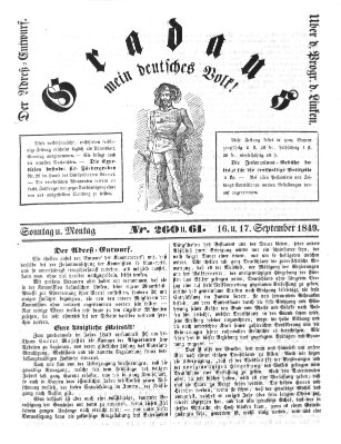 Gradaus mein deutsches Volk!! (Allerneueste Nachrichten oder Münchener Neuigkeits-Kourier) Montag 17. September 1849