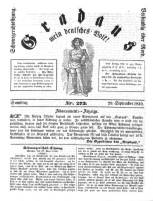 Gradaus mein deutsches Volk!! (Allerneueste Nachrichten oder Münchener Neuigkeits-Kourier) Samstag 29. September 1849