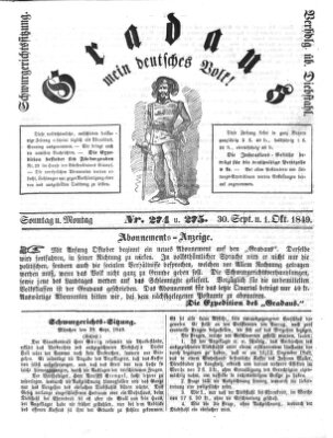 Gradaus mein deutsches Volk!! (Allerneueste Nachrichten oder Münchener Neuigkeits-Kourier) Sonntag 30. September 1849