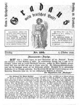 Gradaus mein deutsches Volk!! (Allerneueste Nachrichten oder Münchener Neuigkeits-Kourier) Dienstag 2. Oktober 1849