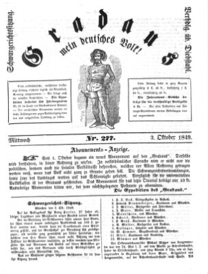 Gradaus mein deutsches Volk!! (Allerneueste Nachrichten oder Münchener Neuigkeits-Kourier) Mittwoch 3. Oktober 1849