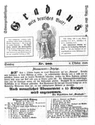 Gradaus mein deutsches Volk!! (Allerneueste Nachrichten oder Münchener Neuigkeits-Kourier) Samstag 6. Oktober 1849