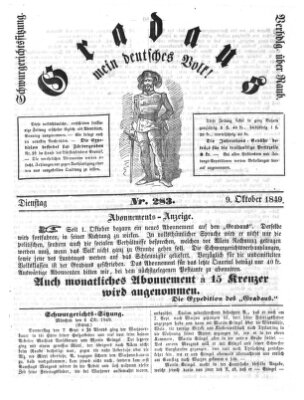 Gradaus mein deutsches Volk!! (Allerneueste Nachrichten oder Münchener Neuigkeits-Kourier) Dienstag 9. Oktober 1849