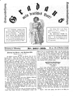 Gradaus mein deutsches Volk!! (Allerneueste Nachrichten oder Münchener Neuigkeits-Kourier) Montag 29. Oktober 1849