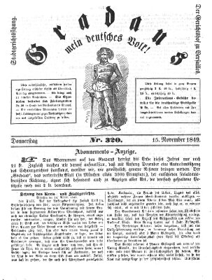 Gradaus mein deutsches Volk!! (Allerneueste Nachrichten oder Münchener Neuigkeits-Kourier) Donnerstag 15. November 1849