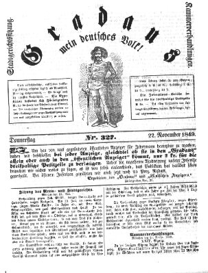 Gradaus mein deutsches Volk!! (Allerneueste Nachrichten oder Münchener Neuigkeits-Kourier) Donnerstag 22. November 1849