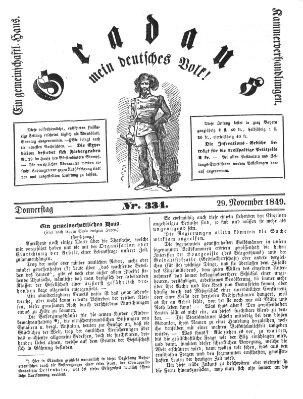 Gradaus mein deutsches Volk!! (Allerneueste Nachrichten oder Münchener Neuigkeits-Kourier) Donnerstag 29. November 1849