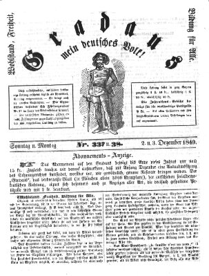 Gradaus mein deutsches Volk!! (Allerneueste Nachrichten oder Münchener Neuigkeits-Kourier) Sonntag 2. Dezember 1849