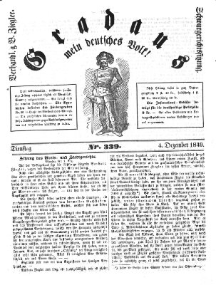 Gradaus mein deutsches Volk!! (Allerneueste Nachrichten oder Münchener Neuigkeits-Kourier) Dienstag 4. Dezember 1849