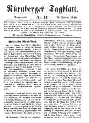 Nürnberger Tagblatt Samstag 13. Januar 1849