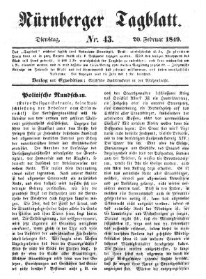 Nürnberger Tagblatt Dienstag 20. Februar 1849