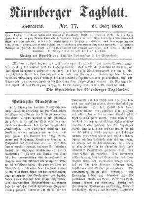 Nürnberger Tagblatt Samstag 31. März 1849