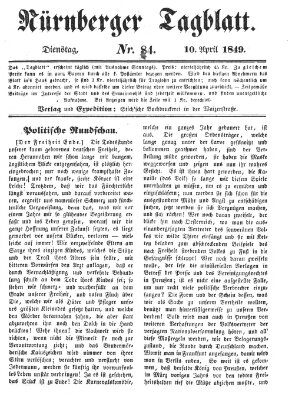 Nürnberger Tagblatt Dienstag 10. April 1849