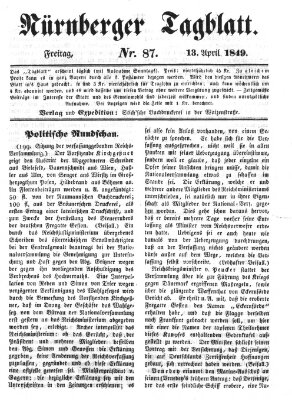 Nürnberger Tagblatt Freitag 13. April 1849