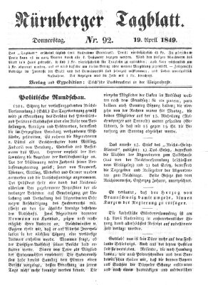 Nürnberger Tagblatt Donnerstag 19. April 1849