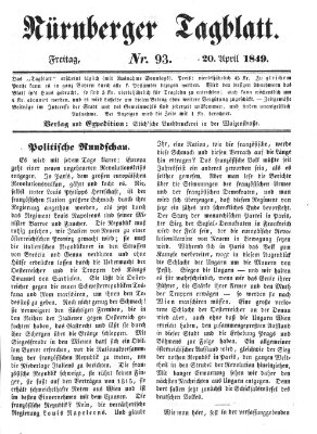 Nürnberger Tagblatt Freitag 20. April 1849
