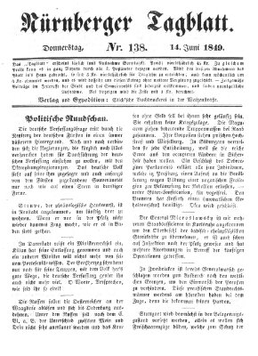 Nürnberger Tagblatt Donnerstag 14. Juni 1849