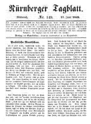 Nürnberger Tagblatt Mittwoch 27. Juni 1849