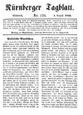 Nürnberger Tagblatt Mittwoch 1. August 1849