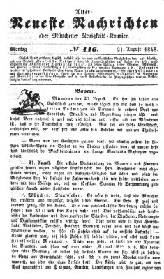 Allerneueste Nachrichten oder Münchener Neuigkeits-Kourier Montag 21. August 1848