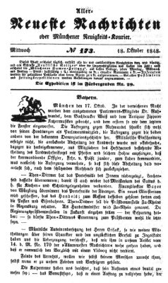 Allerneueste Nachrichten oder Münchener Neuigkeits-Kourier Mittwoch 18. Oktober 1848